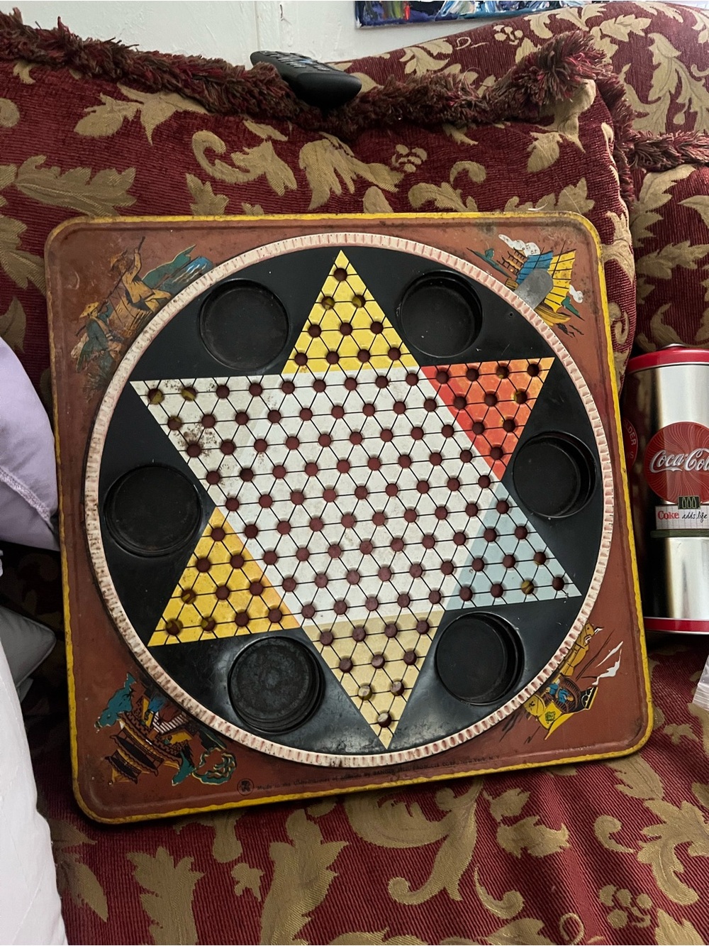 Classic Star Chinese Checkers Game Board in Yellow, Red, Blue, and White
